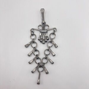 Vintage Brutalist Artisan Horseshoe Pendant Necklace Silver Tone